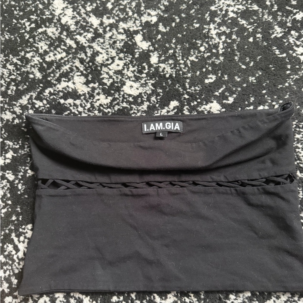 I.AM.GIA Black Tube Top with Lattice Cutout